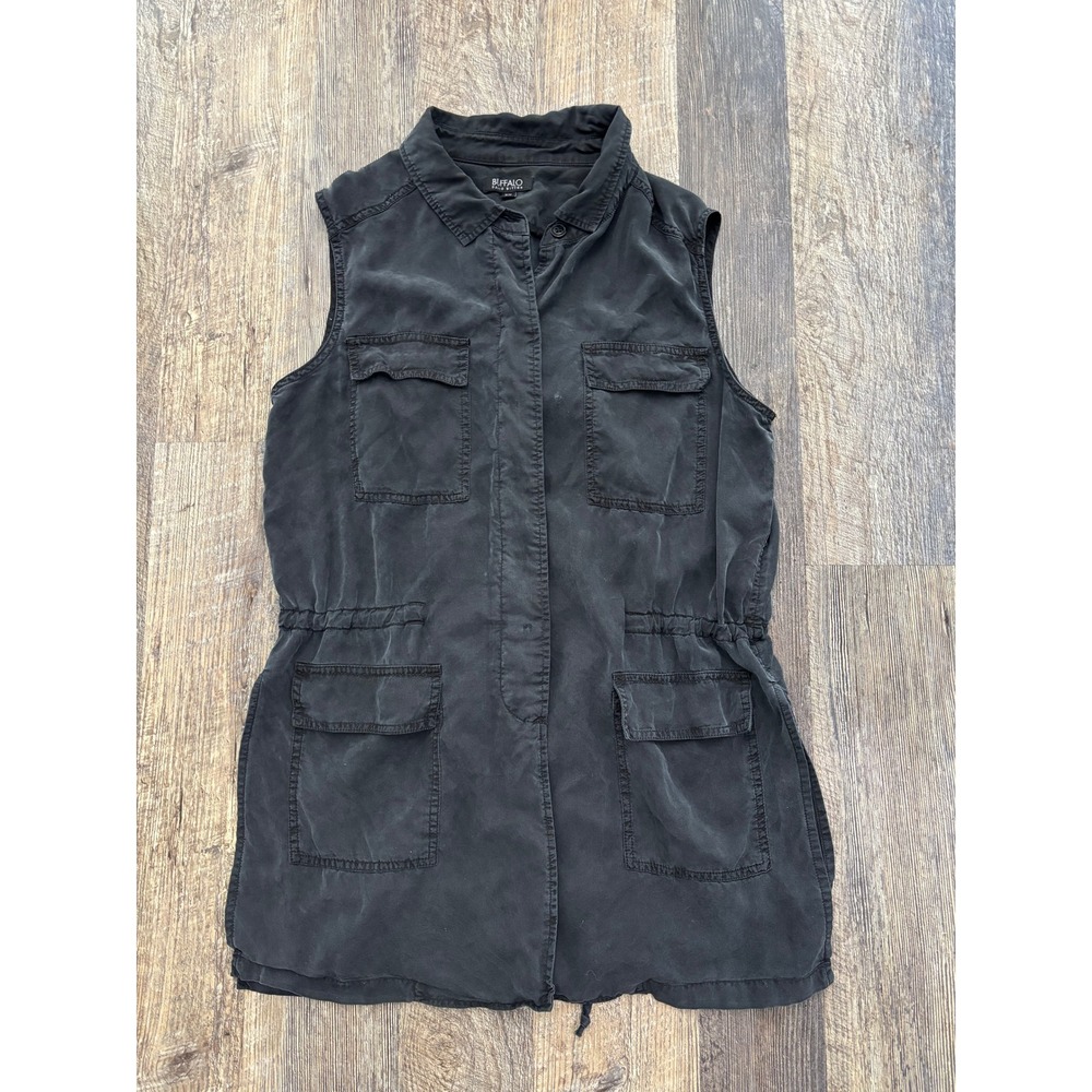 Buffalo David Bitton Black Lyocell Utility Vest Drawstring Waist Pockets‎ Medium